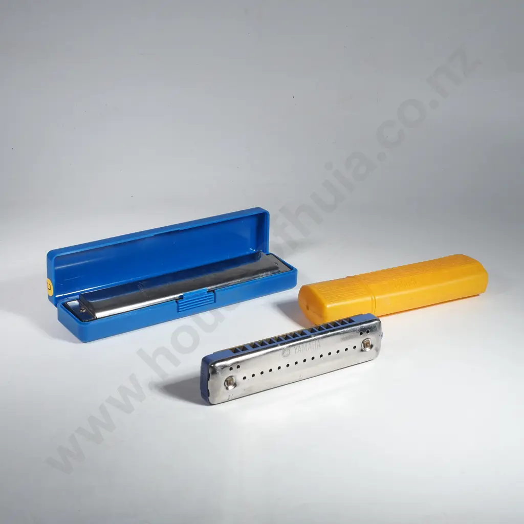 Big Valley Harmonica in a Blue Plastic Case & a Yamaha Harmonica in a Yellow Plastic Case Image 1++