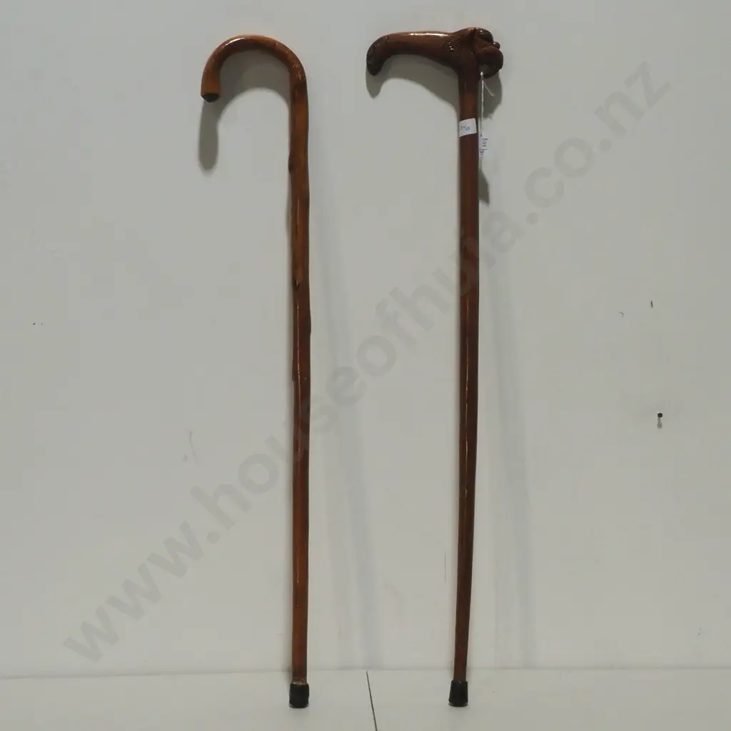 Handcrafted Wooden Walking Stick Featuring a Maori Carved Handle w Tiki Figures Image 1++