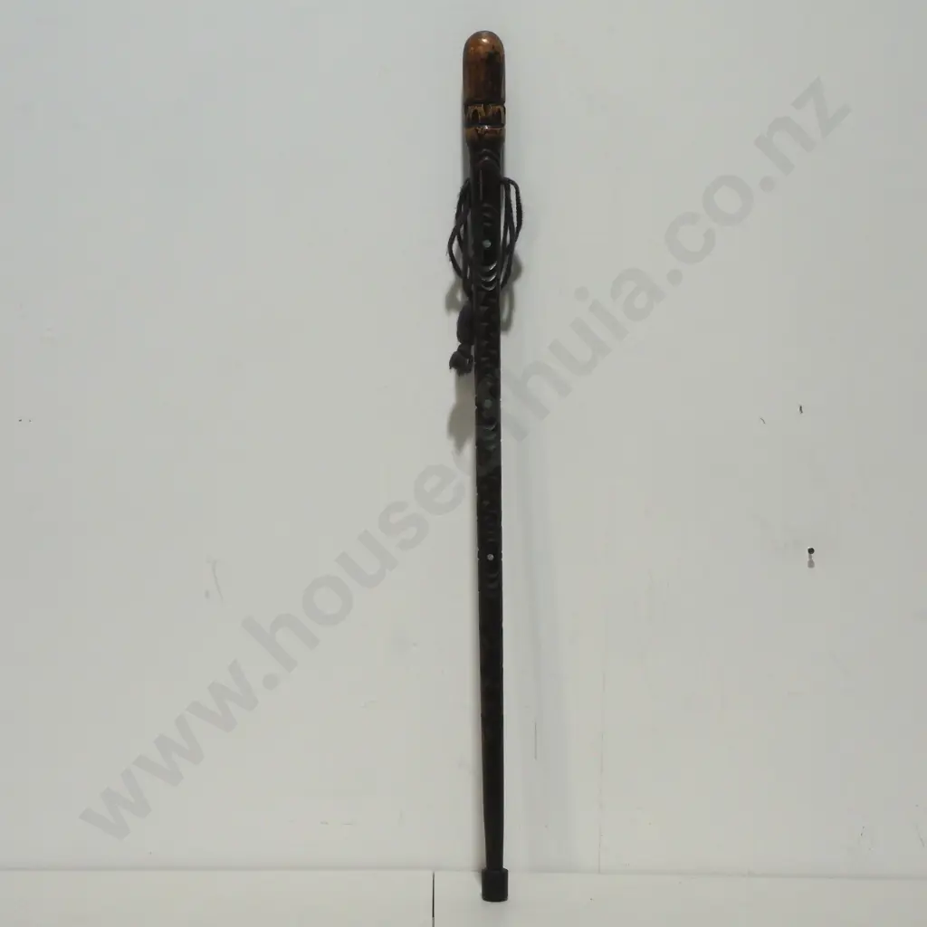 Wooden Stick or Maori Tokotoko, the Shaft includes Carvings Sometimes Inset w Paua Shell Eyes Image 1++