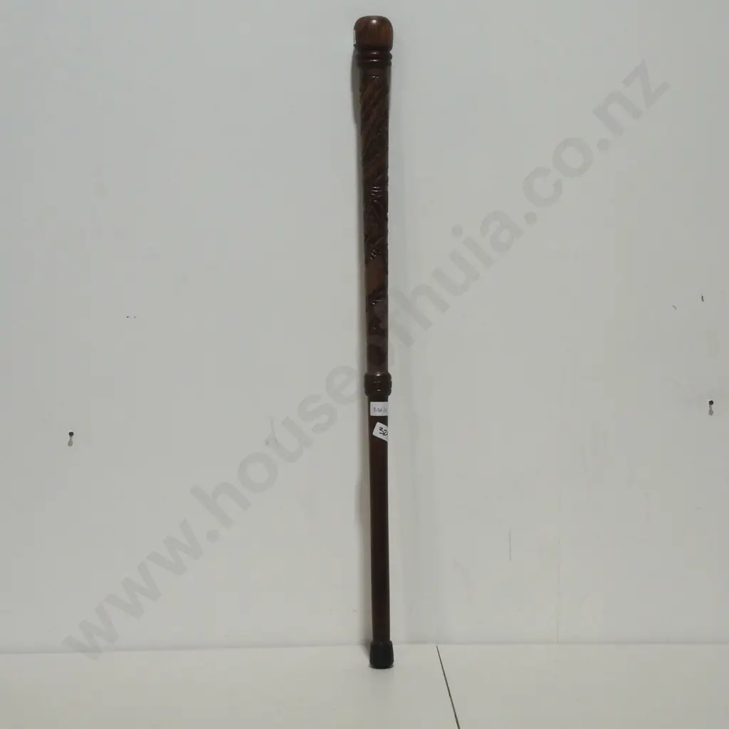 Modern Handcrafted Maori Walking Stick (Tokotoko) or Talking Stick w Carvings Down Its Shaft Image 1++