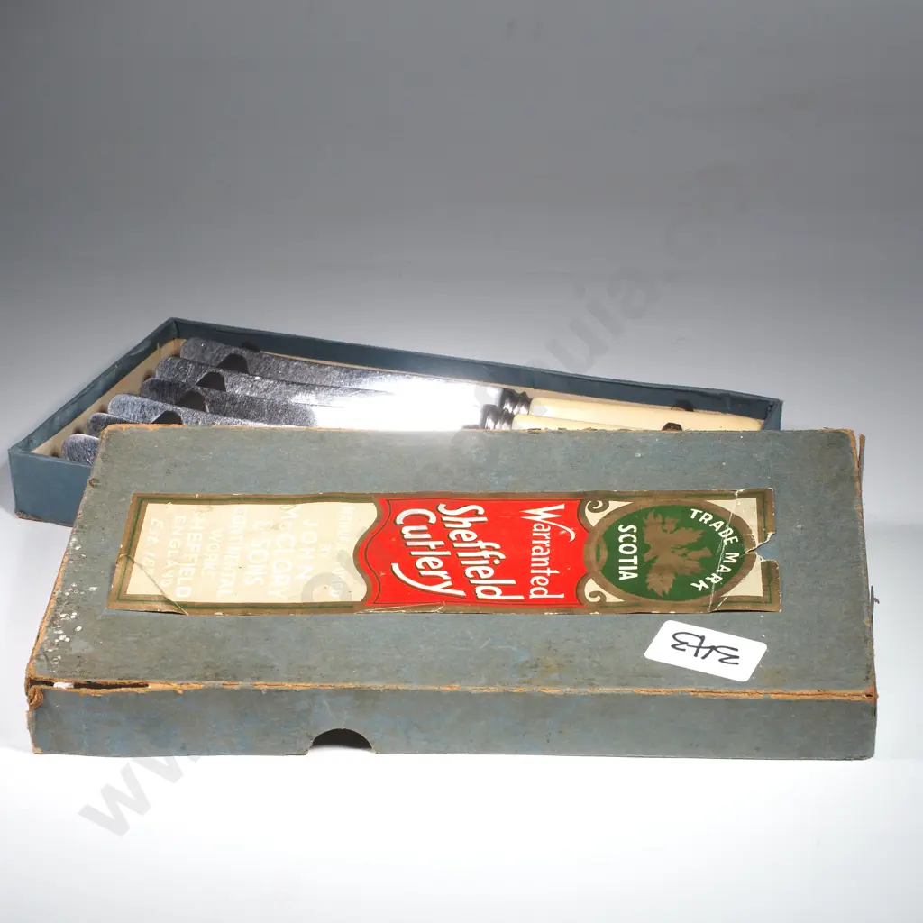 Box of Six Bone Style Handled Dinner Knives Manufactured by John McClory & Sons, Sheffield Image 1++