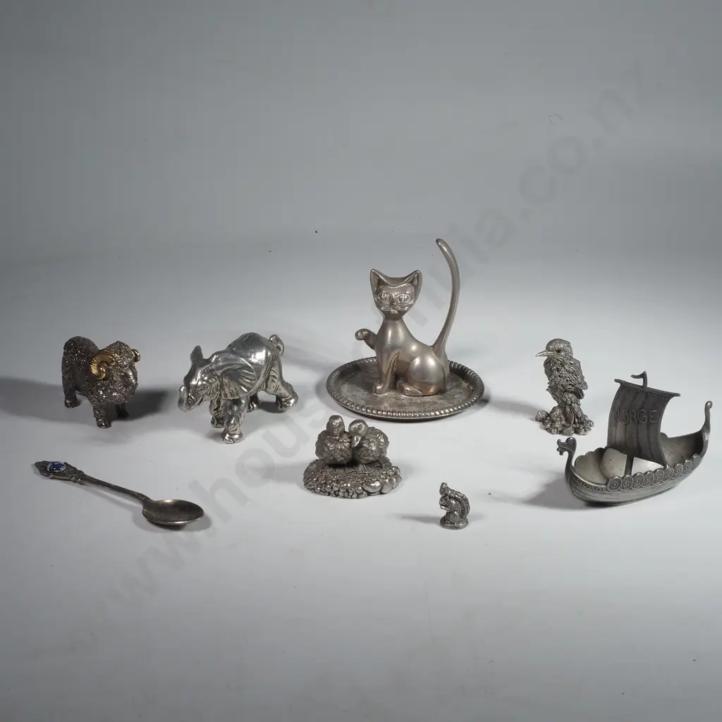 Assorted Pewter & S/Plate Items - Animals, Pewter Viking Ship etc Image 1++