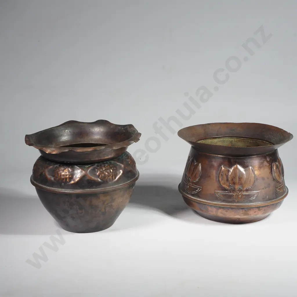 Two Small Copper Art Nouveau Jardineres/Planters w Embossed Decoration Image 1++