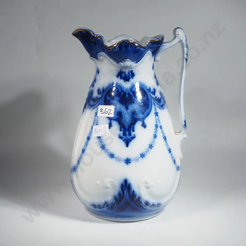 Large Belmont Porcelain Ewer w Blue & Gold Detailing Image 1++