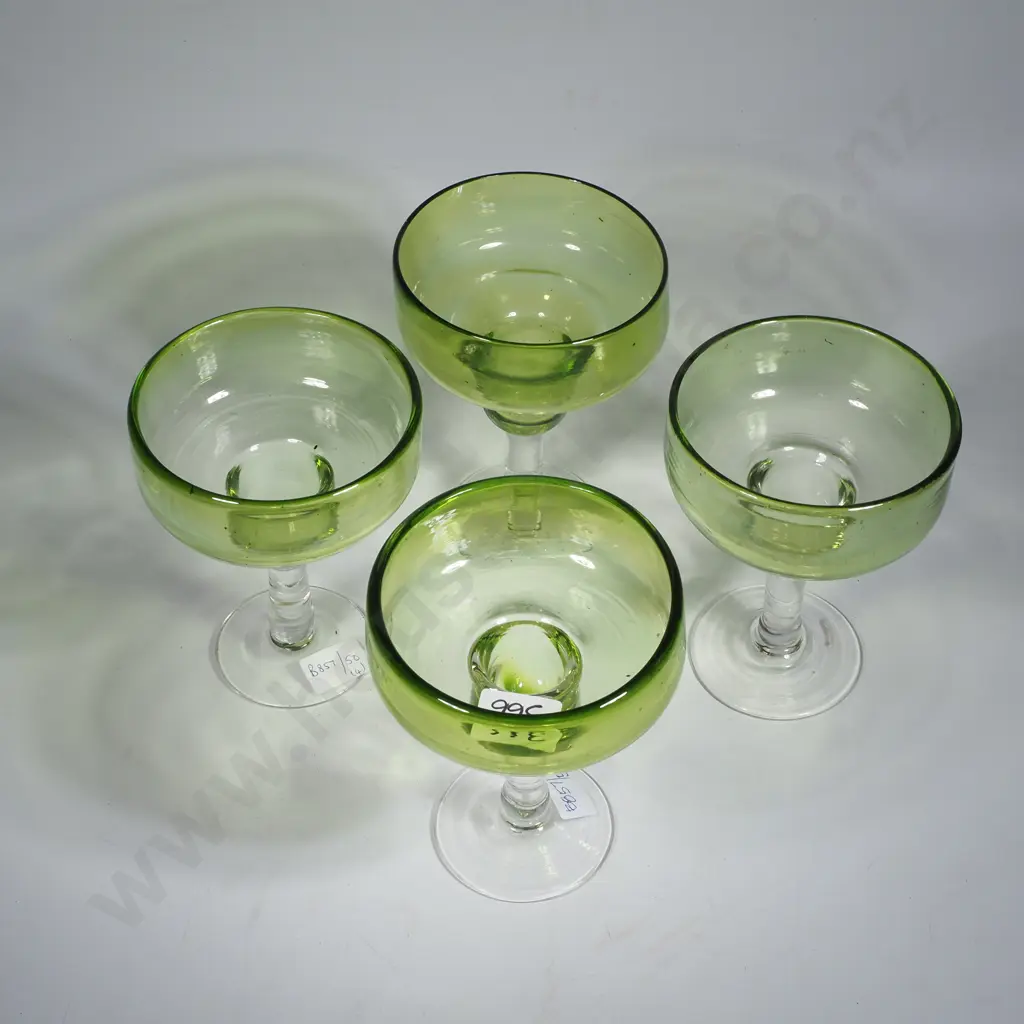 Four Green Glass Margarita Glasses Image 1++