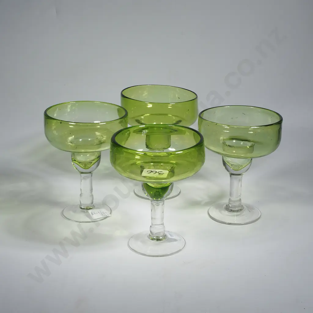 Four Green Glass Margarita Glasses Image 1++