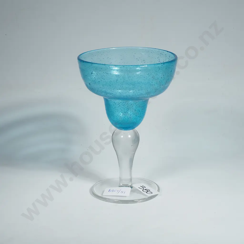 Artland Iris Hand Blown Turquoise/Blue Bubble Textured Margarita Glass w a Clear Stem & Round Base Image 1++