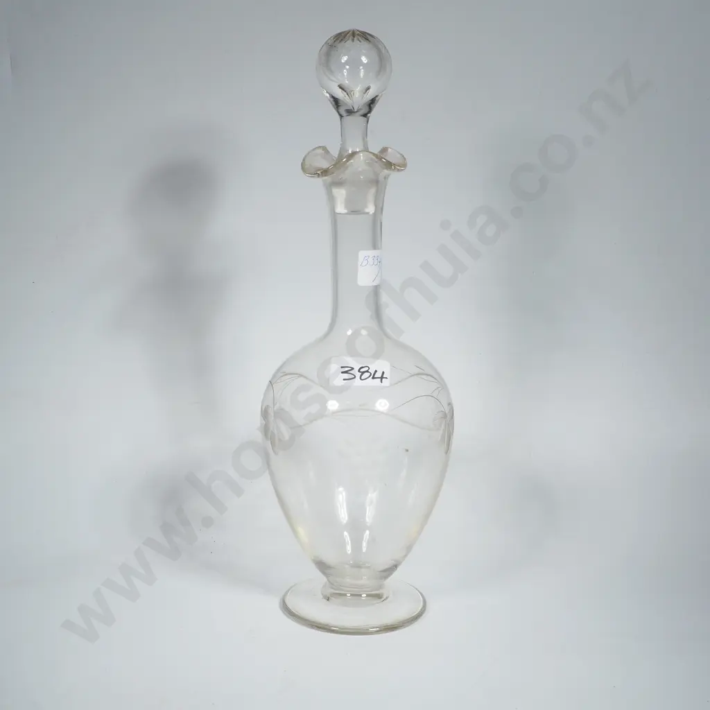 Victorian Glass Etched Decanter - Circa 1890 Image 1++