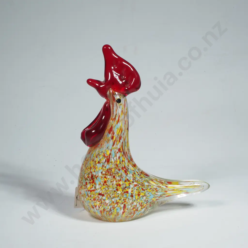Murano Hand Blown Glass Rooster w Multicolour Pattern & Deep Red Comb Image 1++