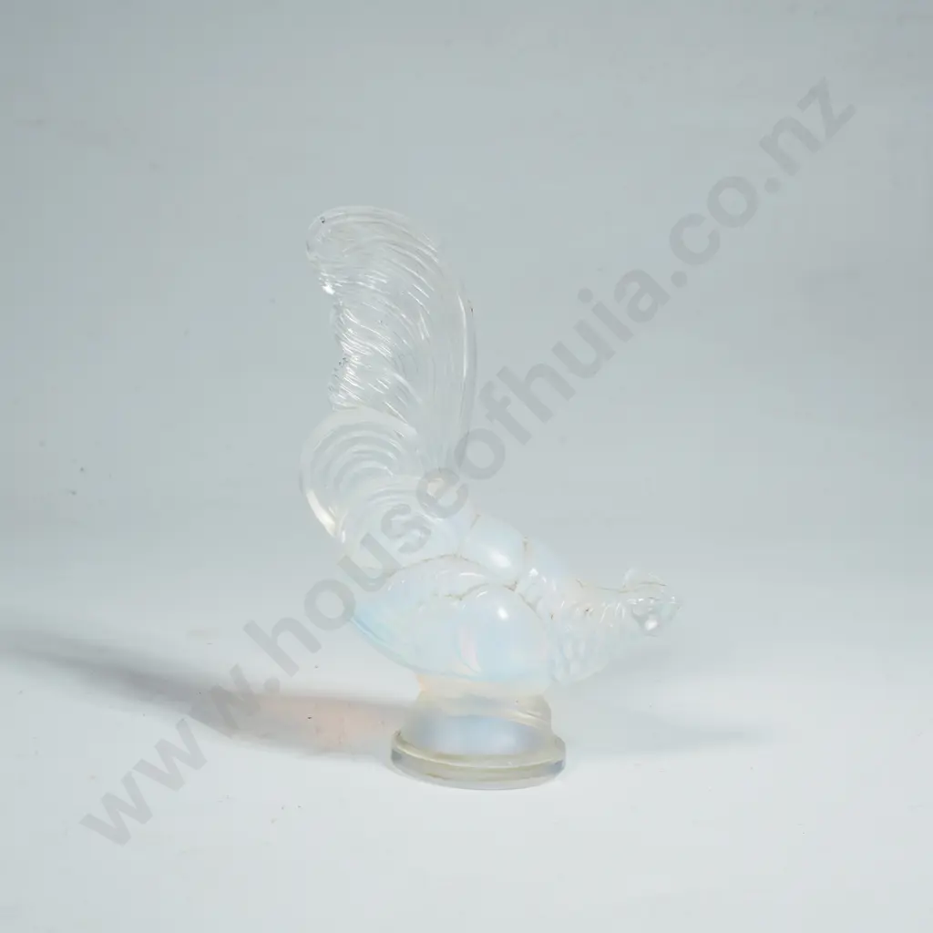 Sabino France Opalescent Art Glass Rooster Figurine w Stylised Flowing Tail & Circular Base Image 1++