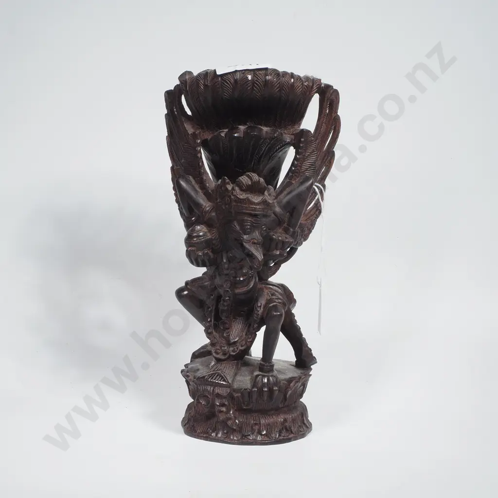 Hand Carved Wooden Balinese Sculpture Depicting Garuda, a Creature from Hindu Tradition Image 1++