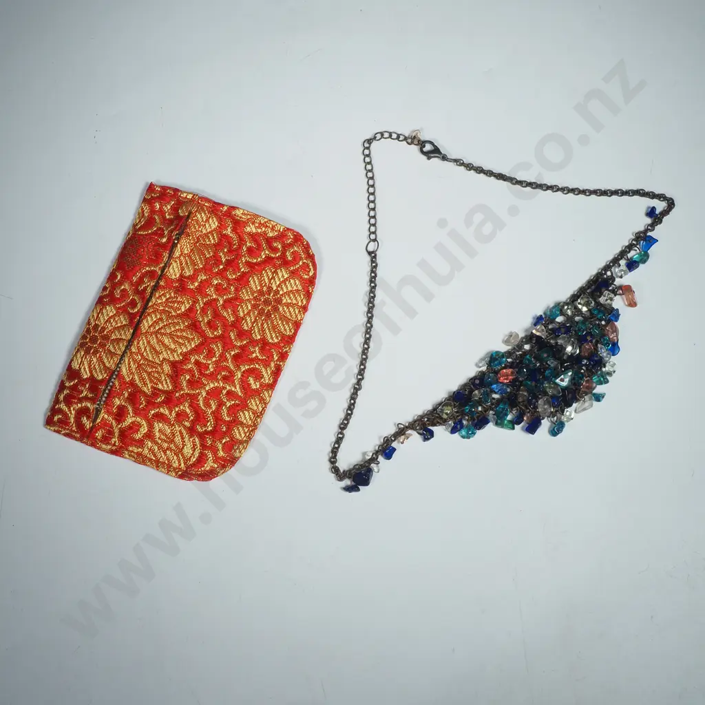 Vintage Multi Coloured Bead Necklace / Choker w Tumbled Glass On a Chain Image 1++