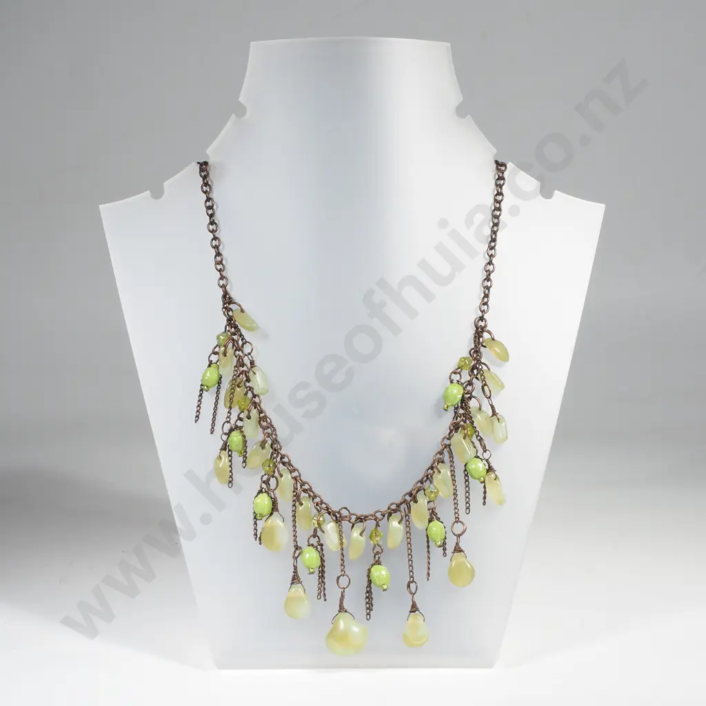 Handcrafted Green Glass/Stone Dangle Necklace/Choker on a Chain Image 1++