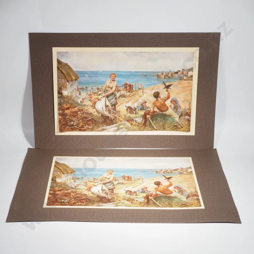 Artist Unknown (Possibly Frank Barnard) - Lively Coastal Scene, Two Vintage Prints Image 1++