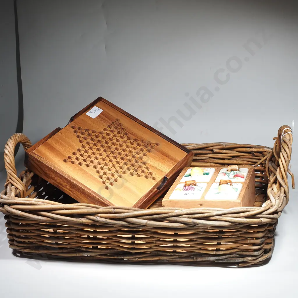 Vintage Wooden Spice Rack w Four Embossed Ceramic Spice Shakers a/f & a Chinese Checkers Board Game w Star Shape Pattern Image 1++