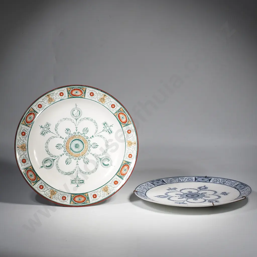 Wedgwood Blue & White Wedgwood Plate w Portland Vase Mark  & Another Wedgwood Plate In the Same Design in Colour 'Adams' Image 1++