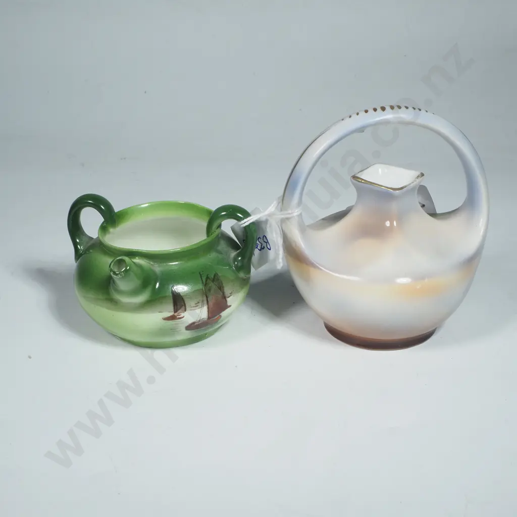 Bayreuth Vase w Dutch Children at Play & a Miniature Foley China Delphine Green Creamer Image 1++