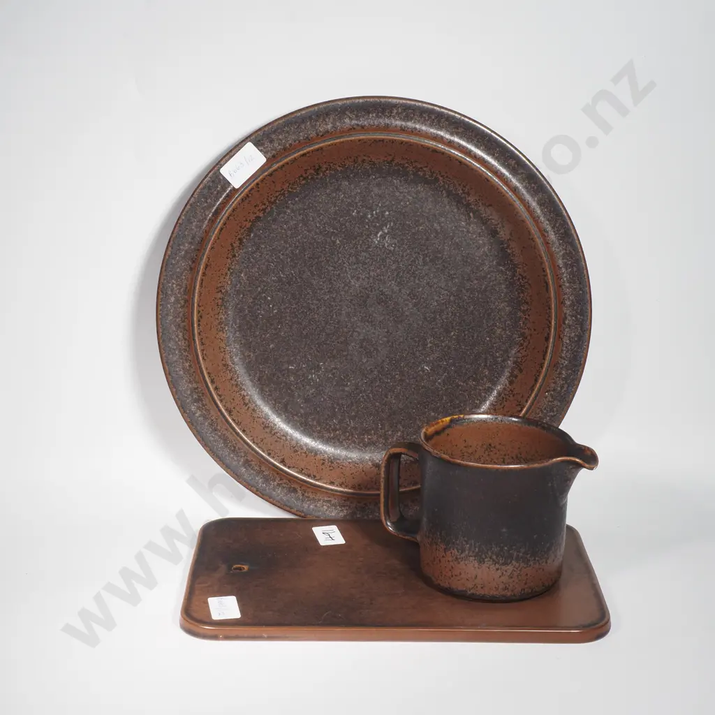 Arabia Ruska Pottery Cutting Board, Large Platter & Milk Jug by Ulla Procope for the Finnish Ceramic Company Arabia Image 1++