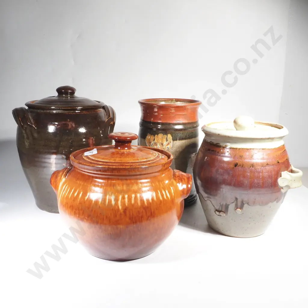 Assorted NZ Pottery Lidded Crocks / Casserole - Victor Middlemiss etc Image 1++
