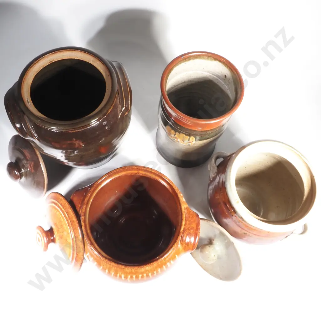 Assorted NZ Pottery Lidded Crocks / Casserole - Victor Middlemiss etc Image 1++