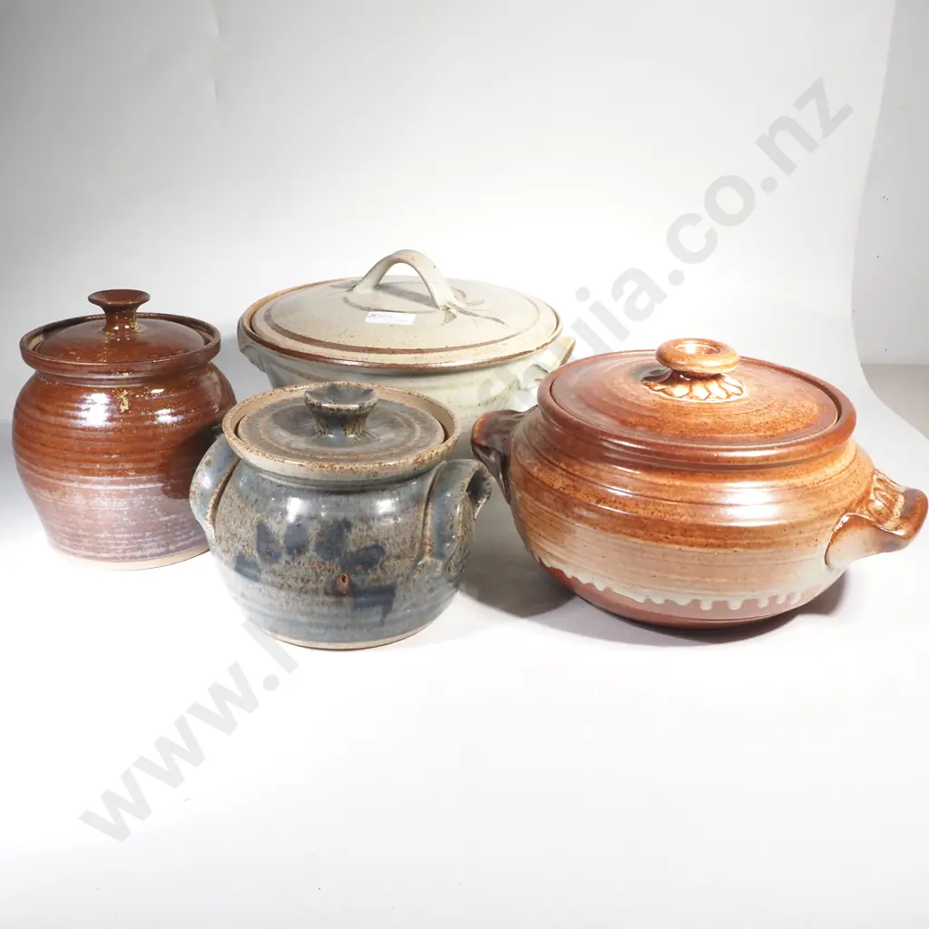 4 x NZ Studio Pottery Stoneware Lidded Jars / Casserole Pots Image 1++