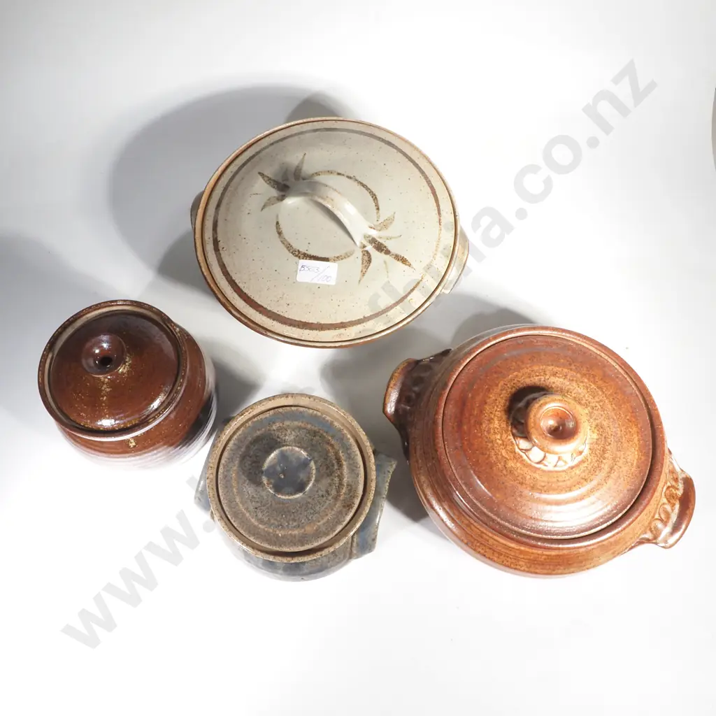 4 x NZ Studio Pottery Stoneware Lidded Jars / Casserole Pots Image 1++