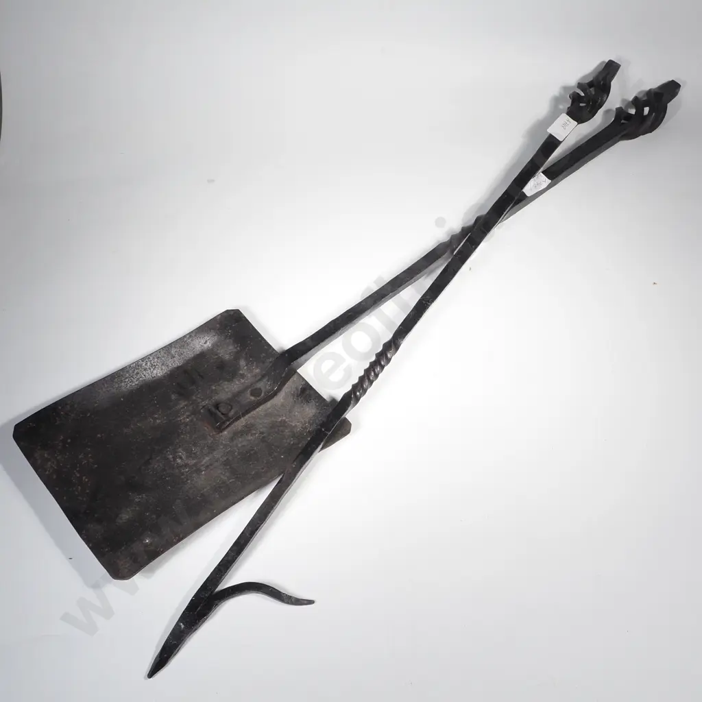 Large Hand Wrought Iron Fire Poker & Shovel Image 1++