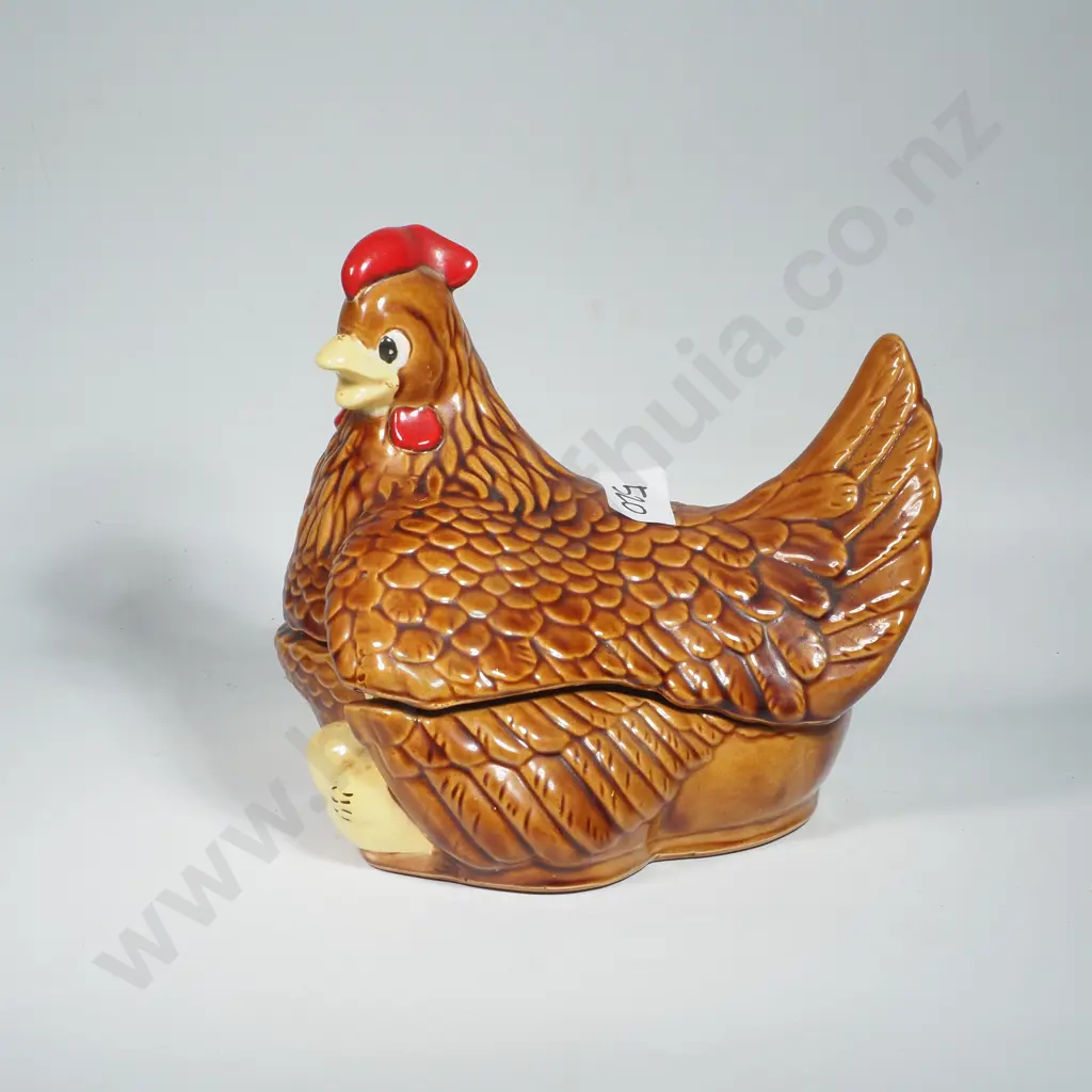 Brown Glazed Ceramic Chicken on Nest Egg Holder w Arnels Plaster Mold & Hand Painted & Glazed in Reefton Image 1++
