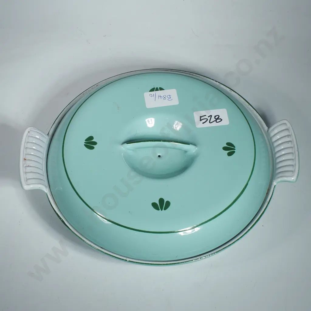 Dru Holland Mint Green Enamelled Cast Iron Three Compartment Casserole Dish w Dark Green Tulip Motifs Image 1++