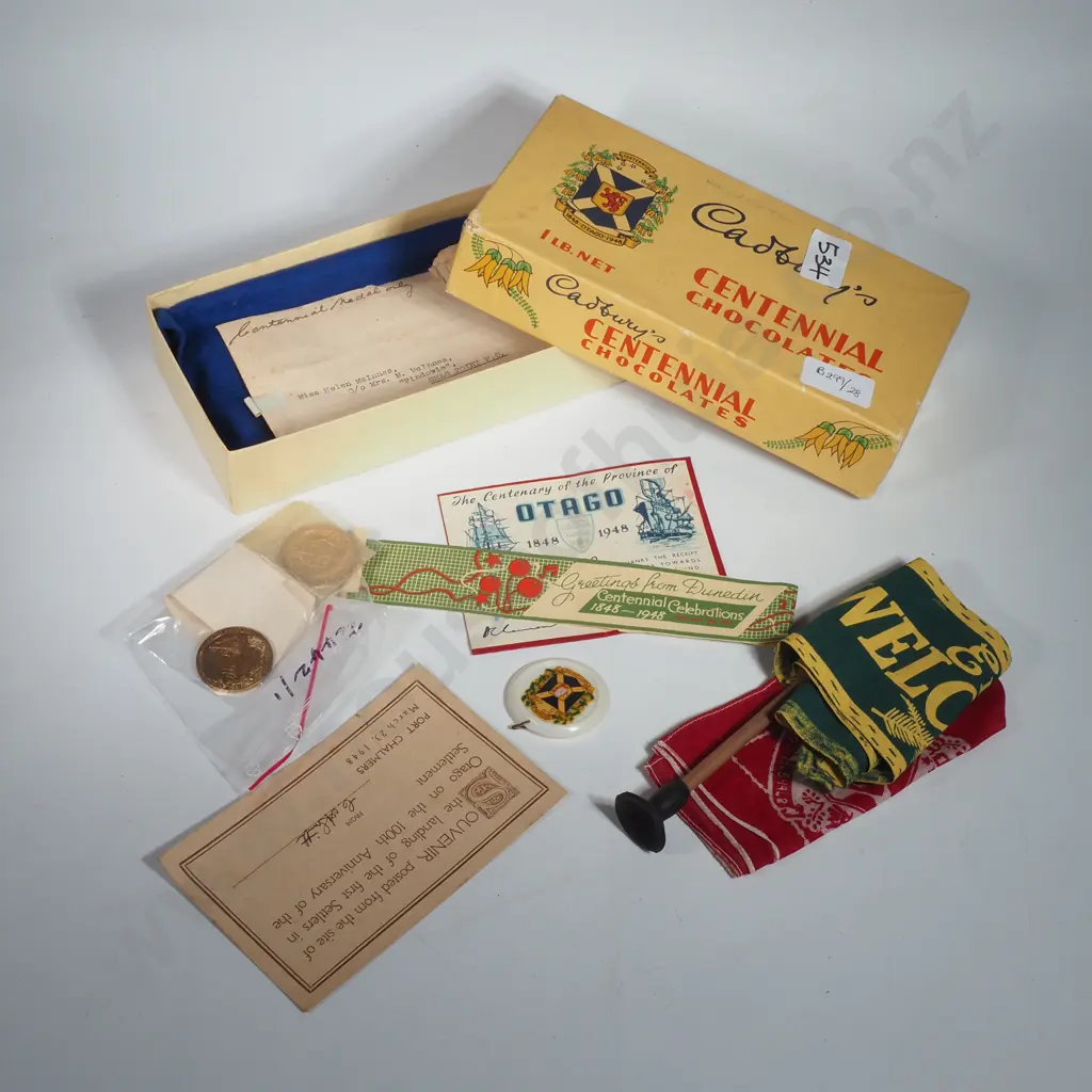 The Centennial Celebrations 1848-1948 For Dunedin & Otago Including a Kerchief & Two Medals & Pennant Image 1++