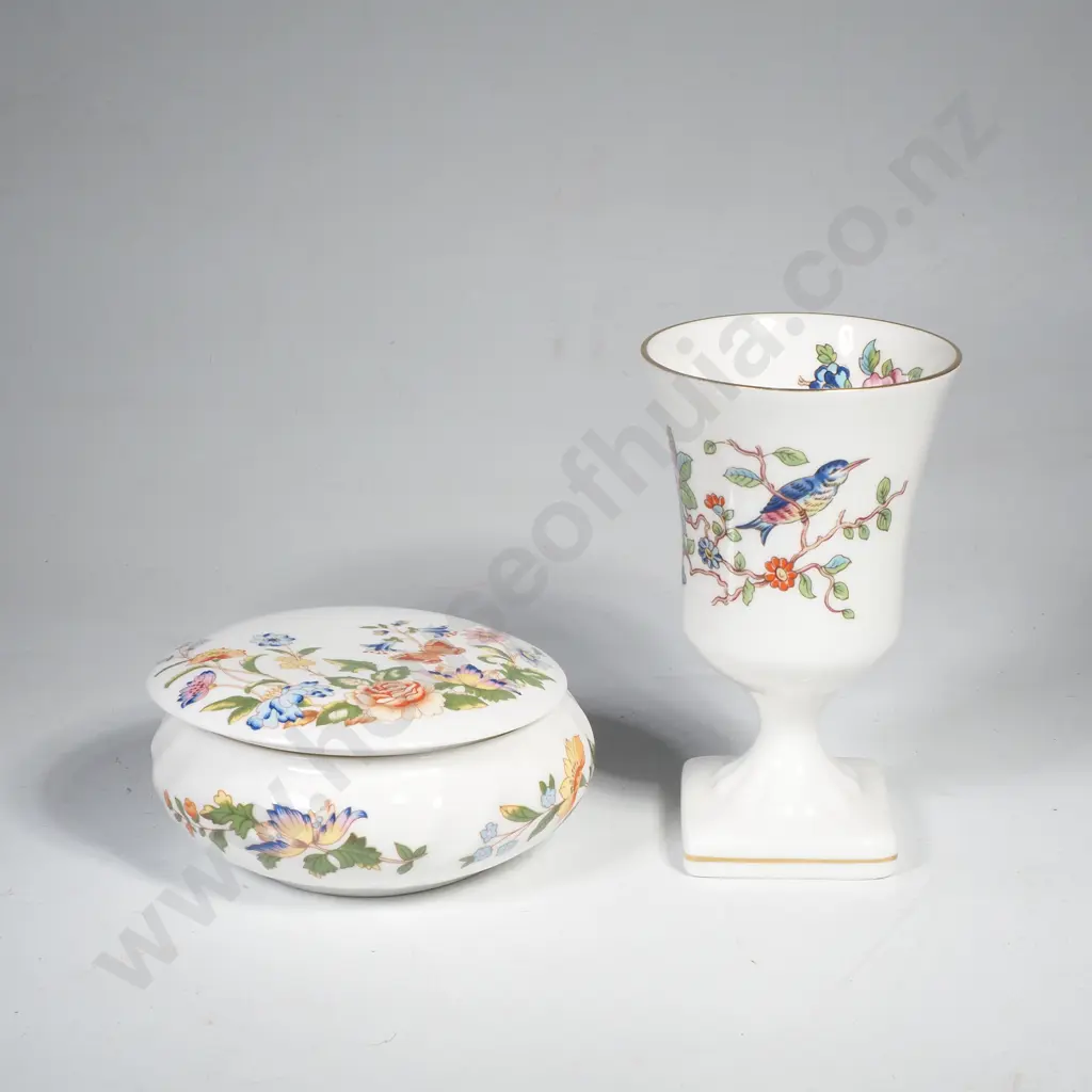 Aynsley China Round Lidded Trinket Box & Small Pedestal Vase Image 1++