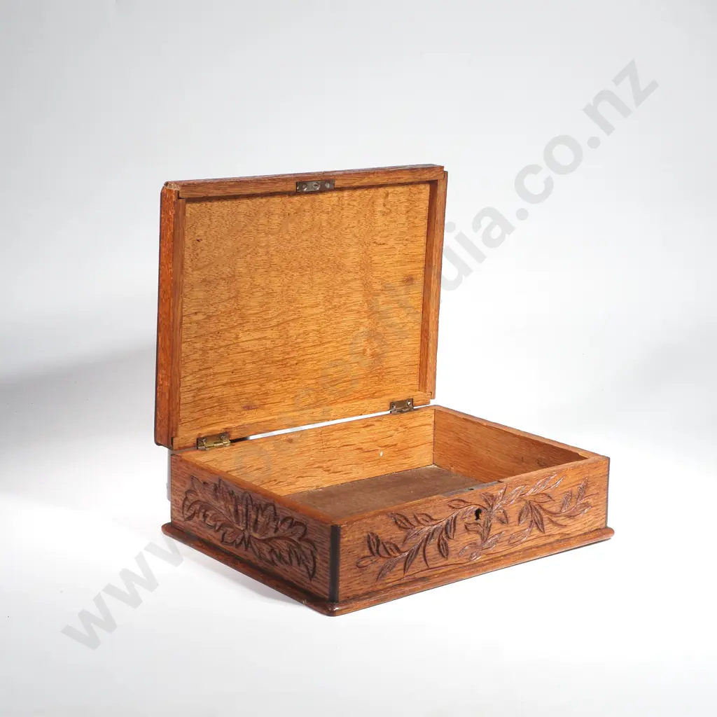 Antique Hand Carved Wooden Box w Geometric Marquetry Work - Circa 1900 Image 1++