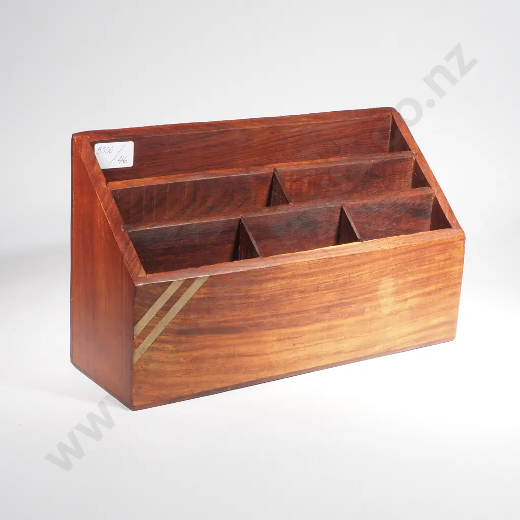 Vintage Wooden Desk Organizer with Brass Inlay Image 1++