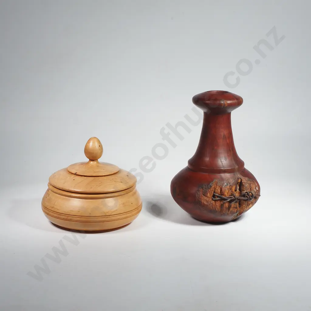 Turned Timber Lidded Trinket Dish & NZ Red Beech Timber Bud Vase Image 1++