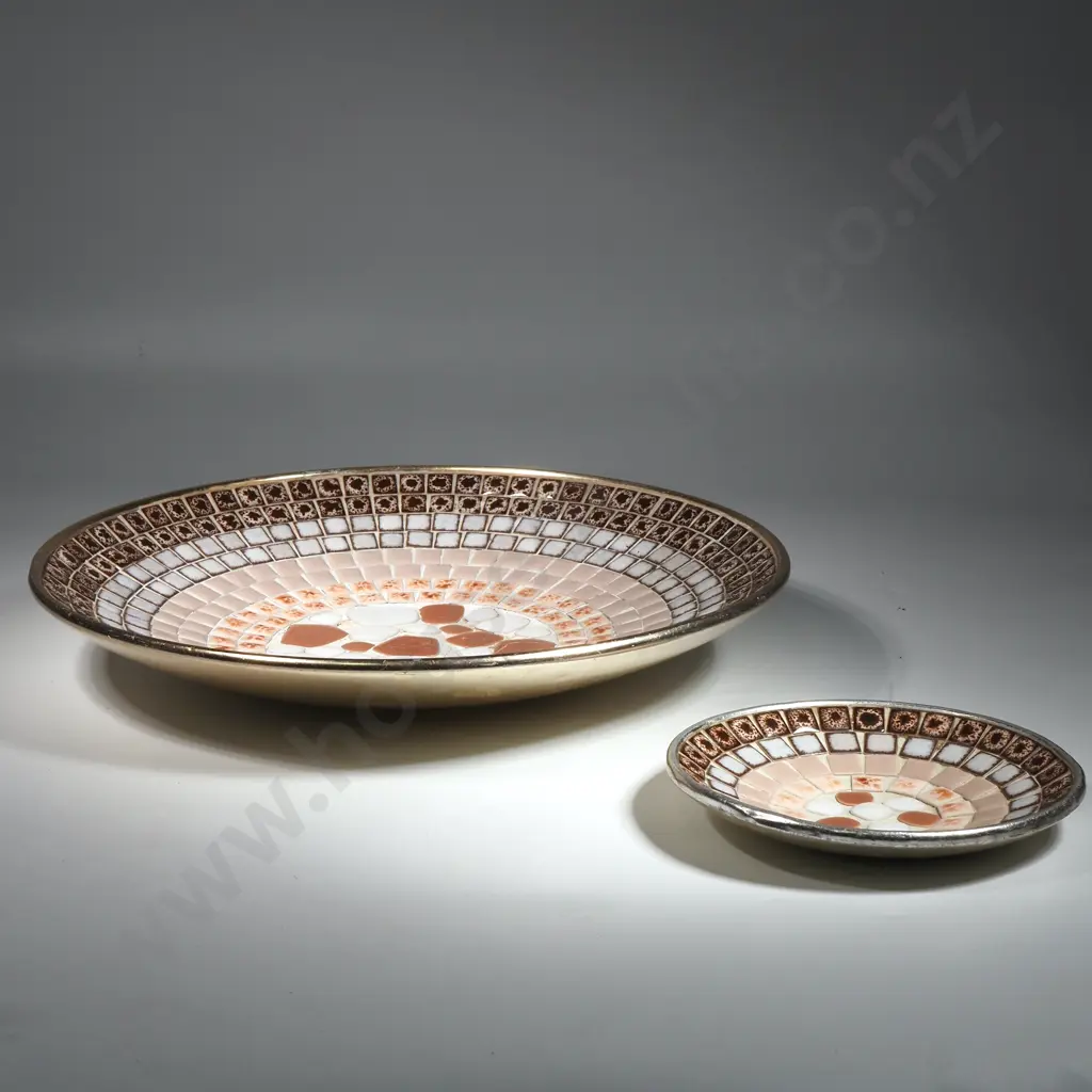Two John Crichton Style Golden Aluminium Brown & Orange Toned Mosaic Bowls. Image 1++