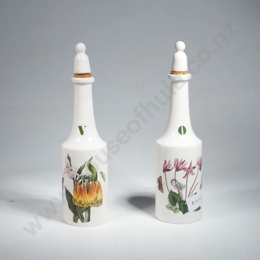 Pair of Portmeirion Vinegar & Oil Bottles in the Botanical Pattern Image 1++