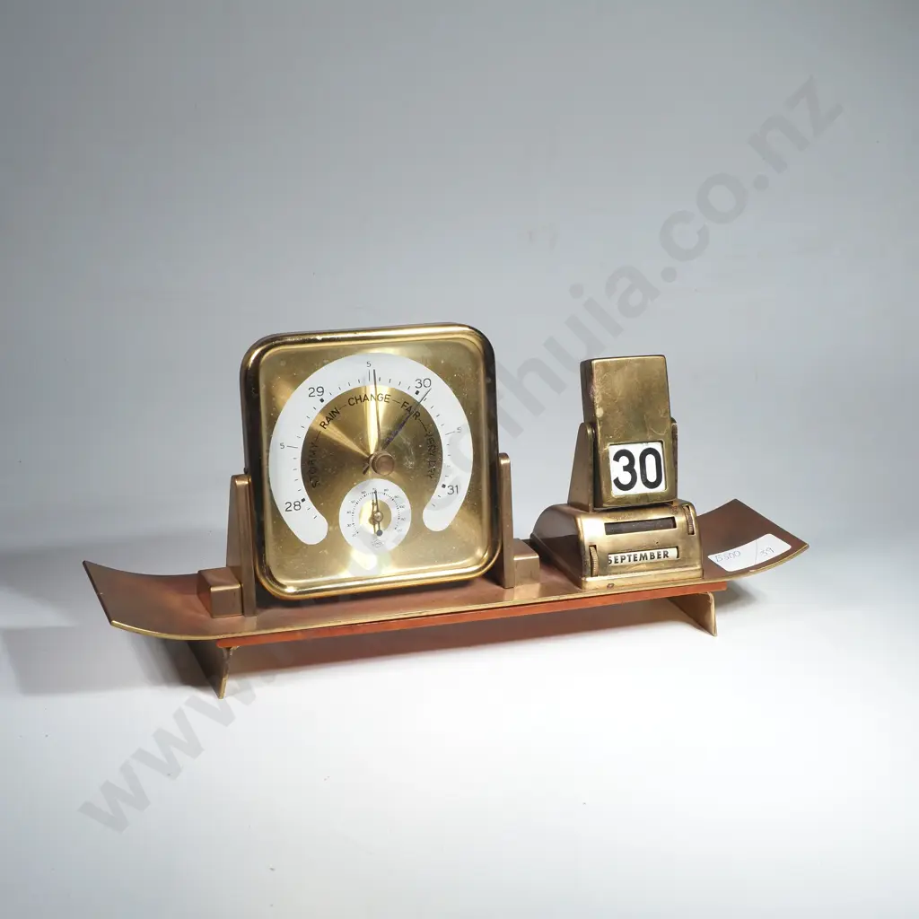 Vintage Brass Barometer / Perpetual Calendar Desk Set Image 1++