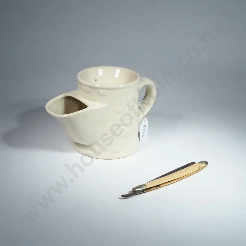 Vintage Shaving Mug & Cut Throat Razor with Justice Blade, Made in Germany Image 1++