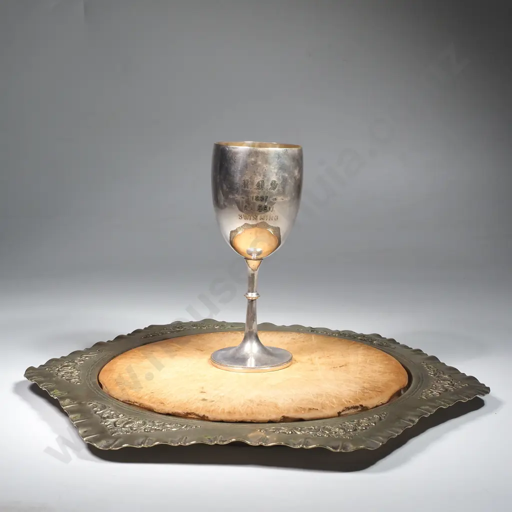 Silver Plate Bread Board & a Wine Goblet Image 1++