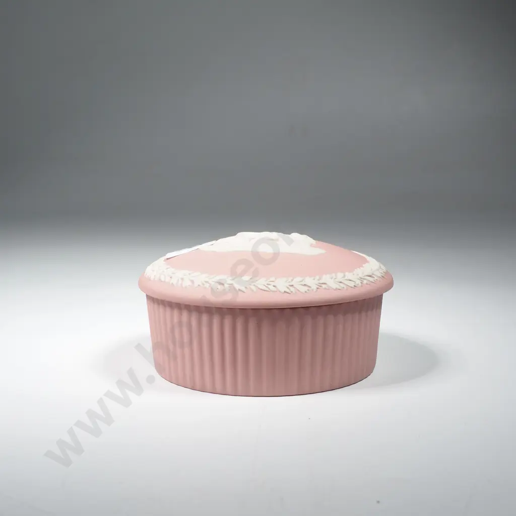 Pink Wedgwood Jasperware Round Trinket Box Image 1++