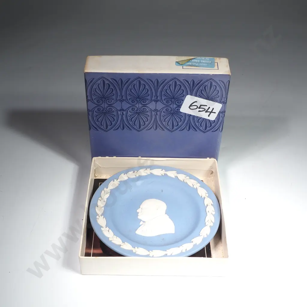 Wedgwood Pale Blue Jasperware Sir Winston Churchill Small Round Dish Tray Image 1++