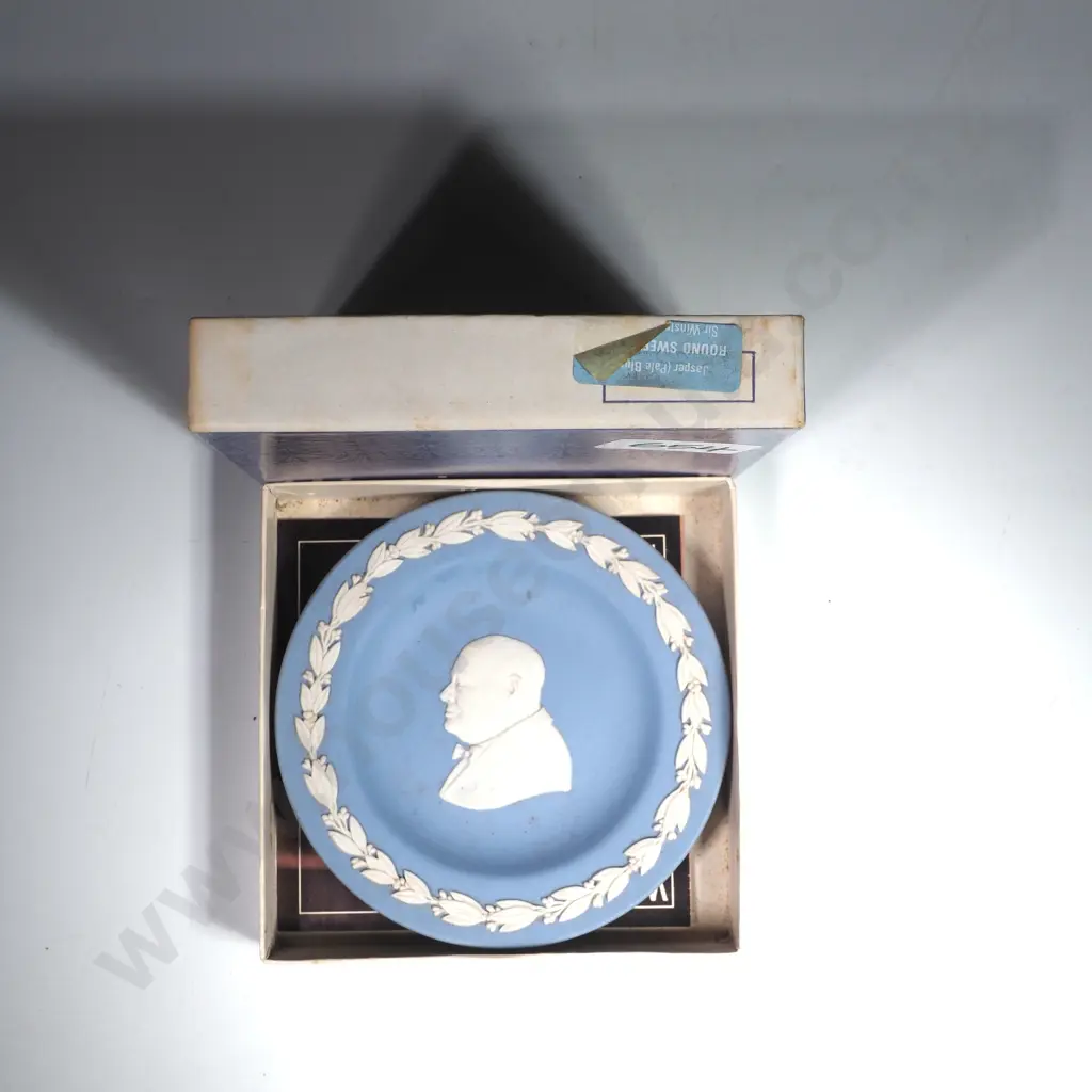 Wedgwood Pale Blue Jasperware Sir Winston Churchill Small Round Dish Tray Image 1++
