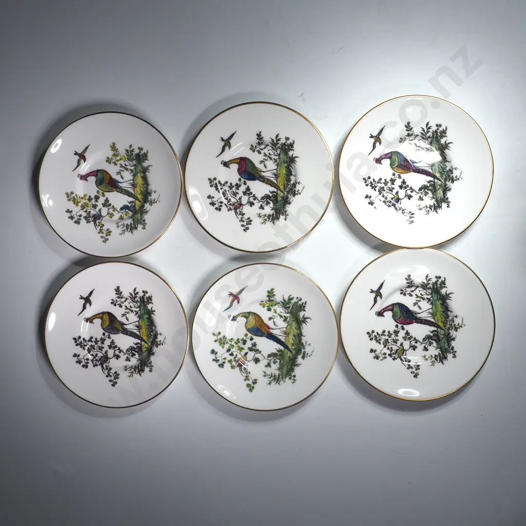 Royal Worcester Demi Tasse Coffee Set w Bird & Pheasant Pattern Comprising Six Coffee Cans & Saucers, D2662 Image 1++