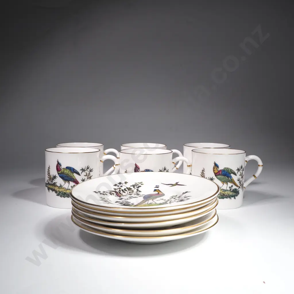 Royal Worcester Demi Tasse Coffee Set w Bird & Pheasant Pattern Comprising Six Coffee Cans & Saucers, D2662 Image 1++