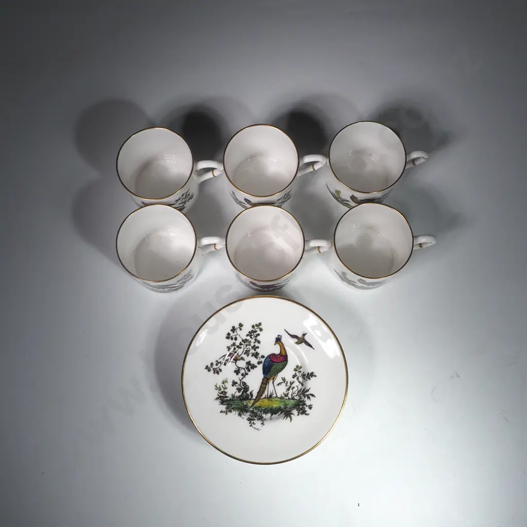 Royal Worcester Demi Tasse Coffee Set w Bird & Pheasant Pattern Comprising Six Coffee Cans & Saucers, D2662 Image 1++