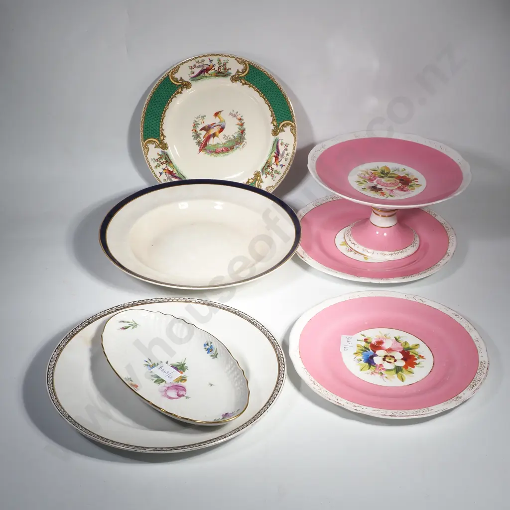 Vintage Plate & Soup Bowl, Royal Copenhagen Dish, Vintage Pedestal Cake Plate & Two Matching Pink Plates w Floral Centre Image 1++
