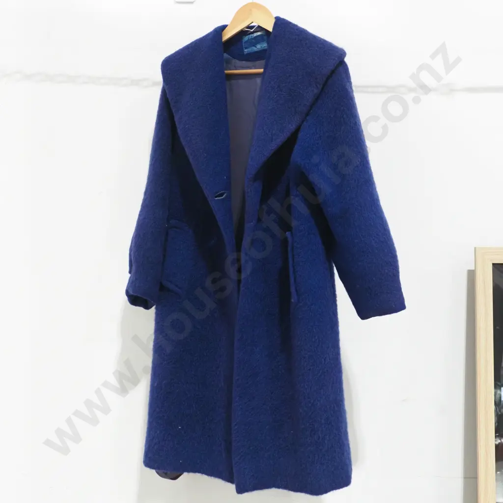 Vintage Kenwood Mohair or Wool Blend Purple - Blue Full Length Coat Manufactured in New Zealand Image 1++