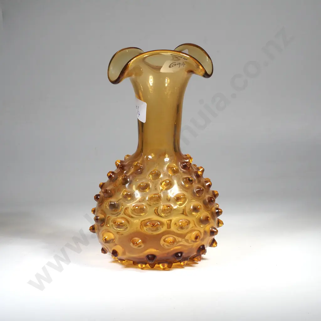 Italian Empoli Amber Glass Spiky Vase Image 1++