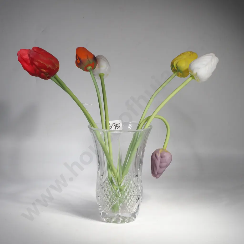 Bouquet of Seven German Art Deco Blown Glass Tulips, Possibly Produced by Bimini Image 1++