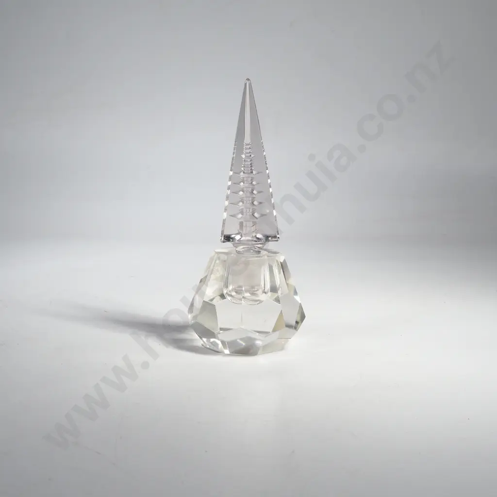 Vintage Japanese Hand Cut Crystal Pagoda Perfume Bottle w Faceted Obelisk Stopper Image 1++